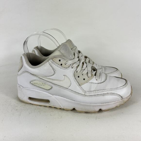 Nike Air Max 90 Boys 7 White Leather Lace Up Running Athletic Shoes 833412-100 - Picture 2 of 10